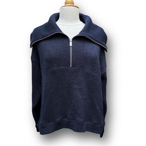 Sweaty Betty Peaceful Ribbed Half Zip Navy Blue Sweatshirt Women's size Small - Picture 6 of 15